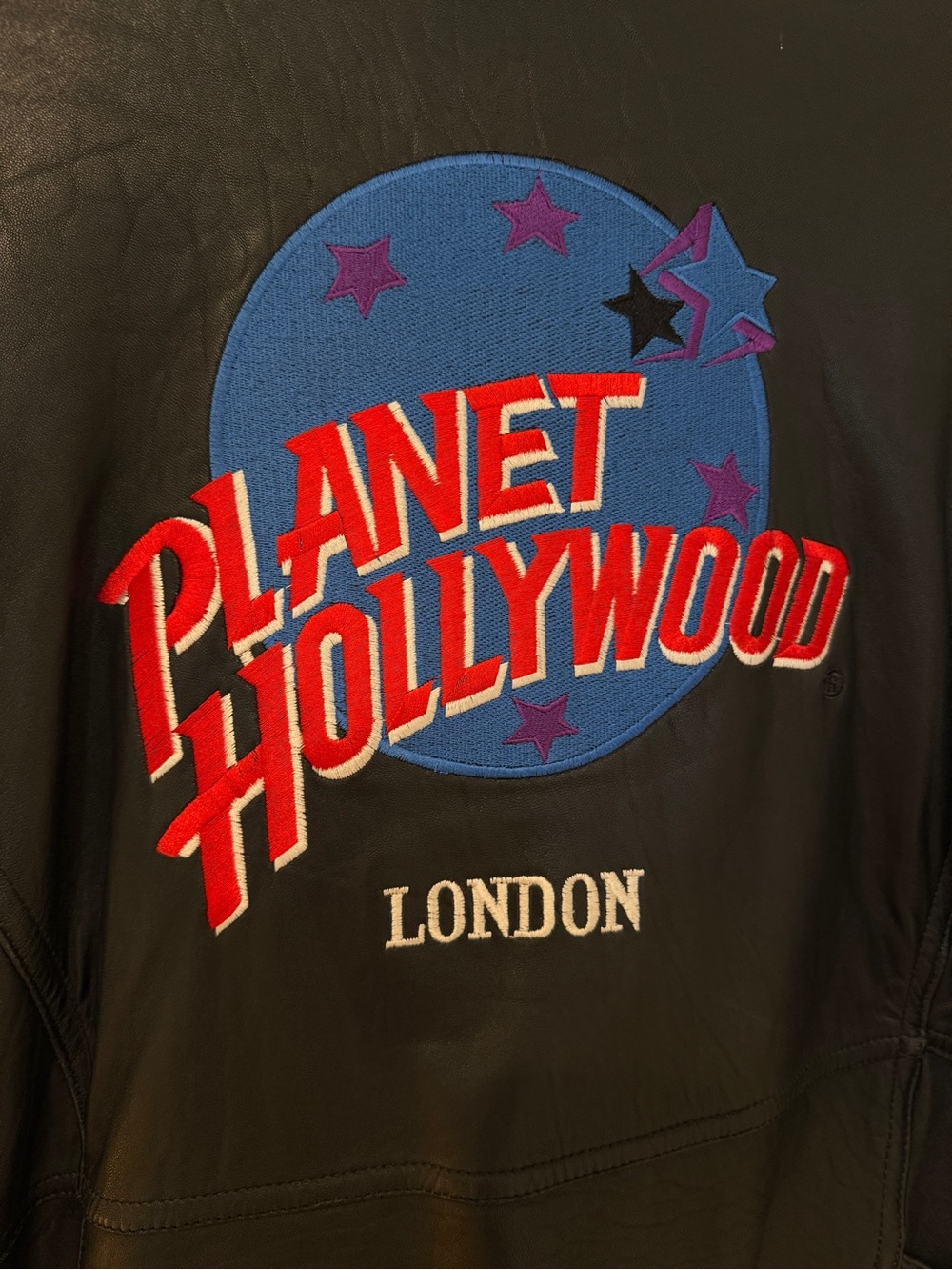 Men’s Vintage Black Leather Biker Jacket Planet Hollywood Y2K